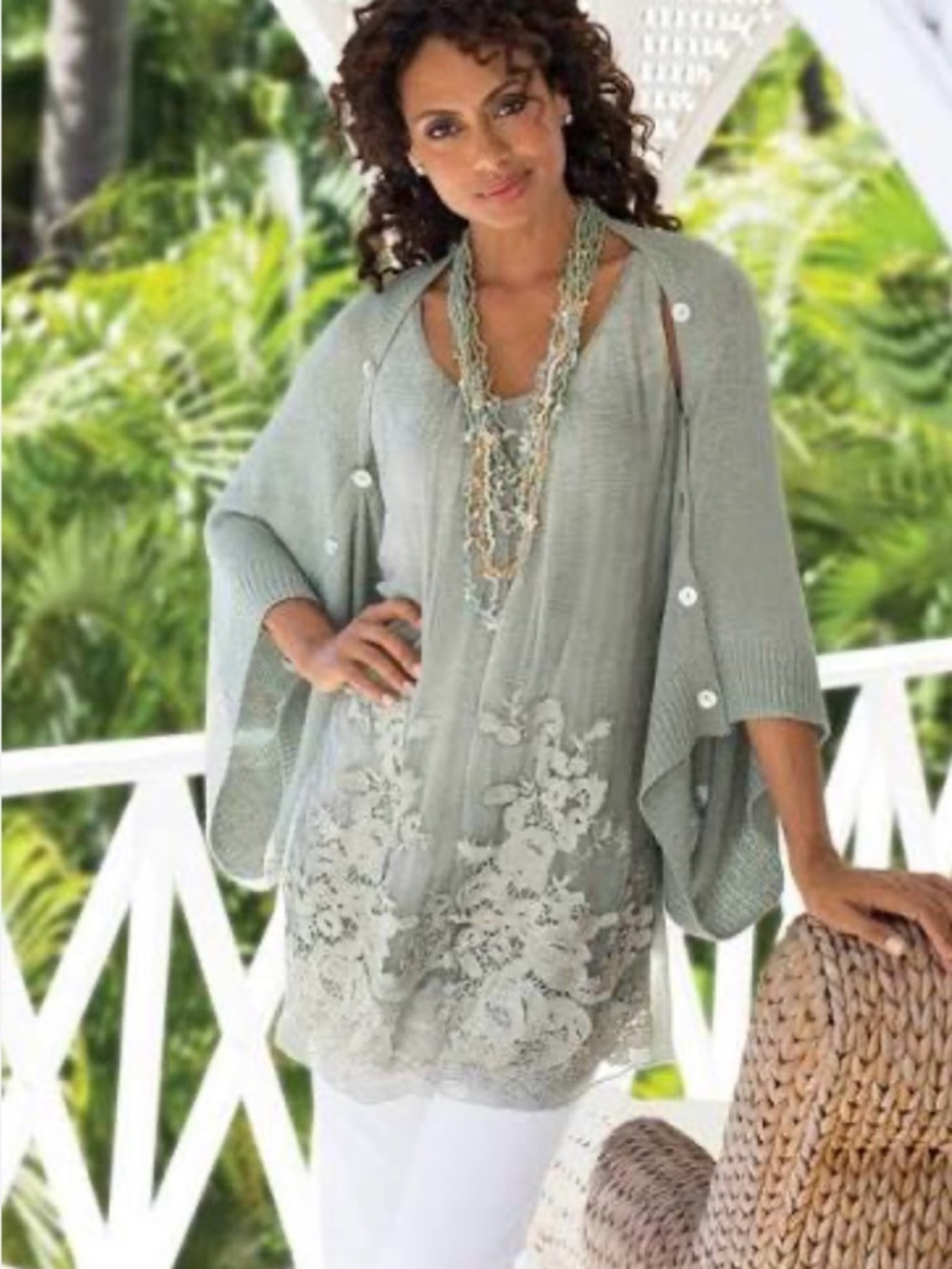 SET- Soft Surroundings Silk Sophia Tunic & Matching Sea Breeze Sweater Shrug